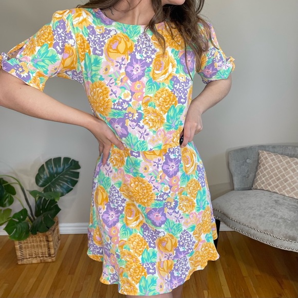 NWT Faithfull the Brand Floral Pastel Tie Sleeve Mini Dress (4) - Picture 7 of 7